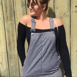 Princess Polly checkered overalls dress.